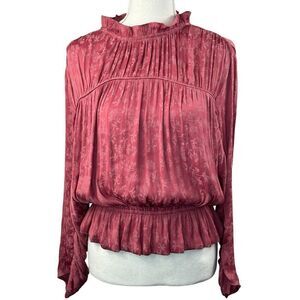 Current Air Pink Shirred Ruffle Elastic Waist Blouse Size M Pleated